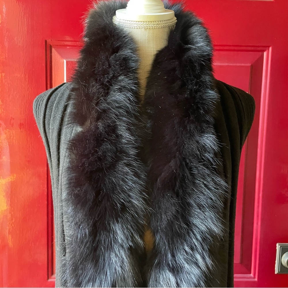 Caruana Real Fox Fur Open Vest Women Black (Size M) - Picture 4 of 9